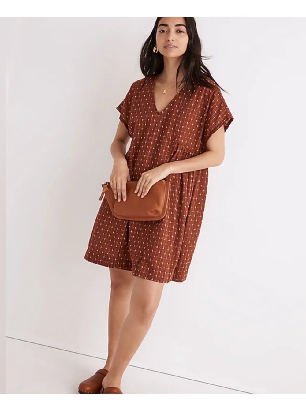 MADEWELL Jacquard Dolman Sleeve Mini Dress Dusty Redwood Size Medium